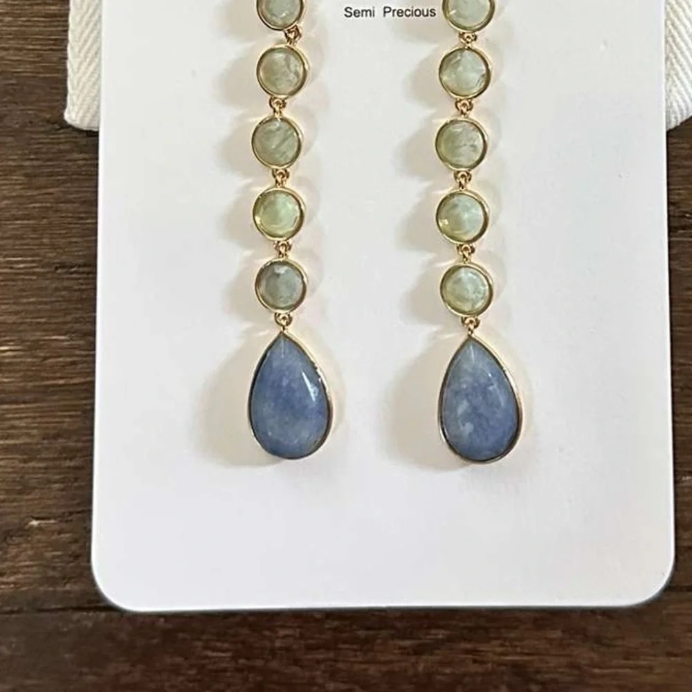 J.CREW-Mixed-stone drop earrings-blue/gold-NWT - Picture 5 of 8